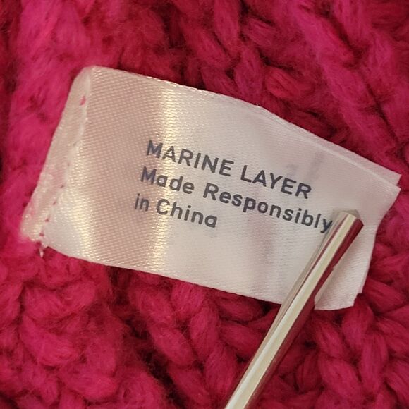 MARINE LAYER Pink Oversized Crewneck Chunky Knit Sweater Size XS Merino Wool - Picture 10 of 12